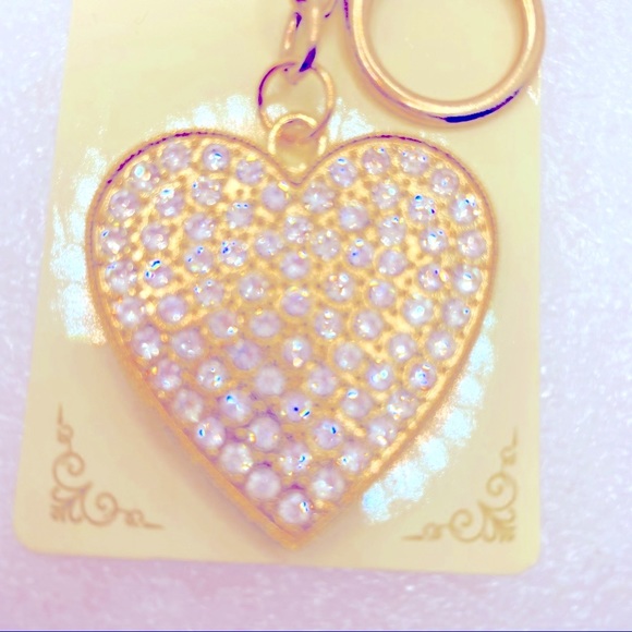 Purse Charm Key Chain Heart Crystals with Golden - Picture 3 of 7